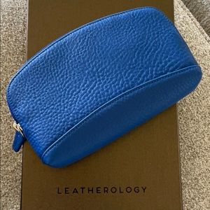 Cobalt blue leather makeup bag